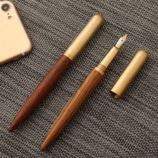 Bloom Scholar Brass & Sandalwood Fountain Pen - Fine Nib, Refillable