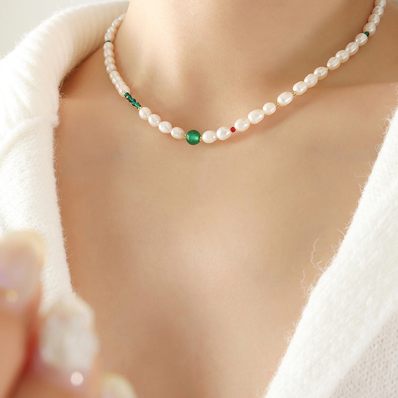 Green Agate & Freshwater Pearl Necklace – Elegant Hand-Strung Jewelry image 1