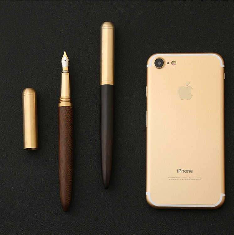 Bloom Scholar Brass & Sandalwood Fountain Pen - Fine Nib, Refillable