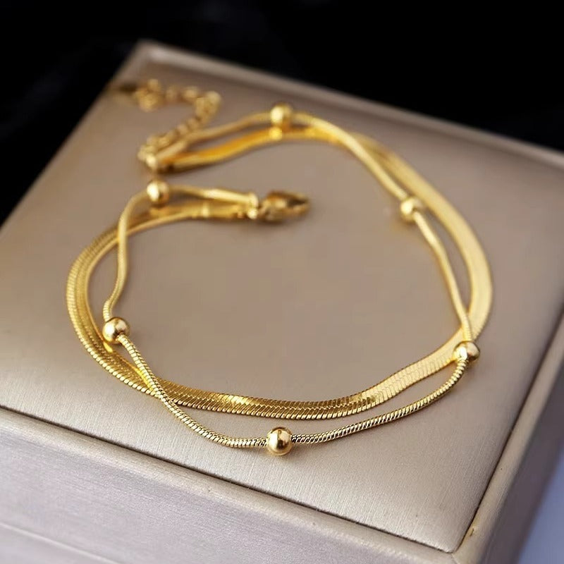 Bloom Double-Layer Anklet – Non-Fading Titanium Steel Elegance image 1